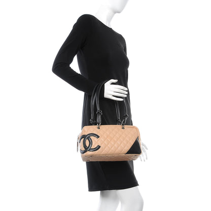 Chanel Calfskin Quilted Large Cambon Bowler Beige Black 2 of 15