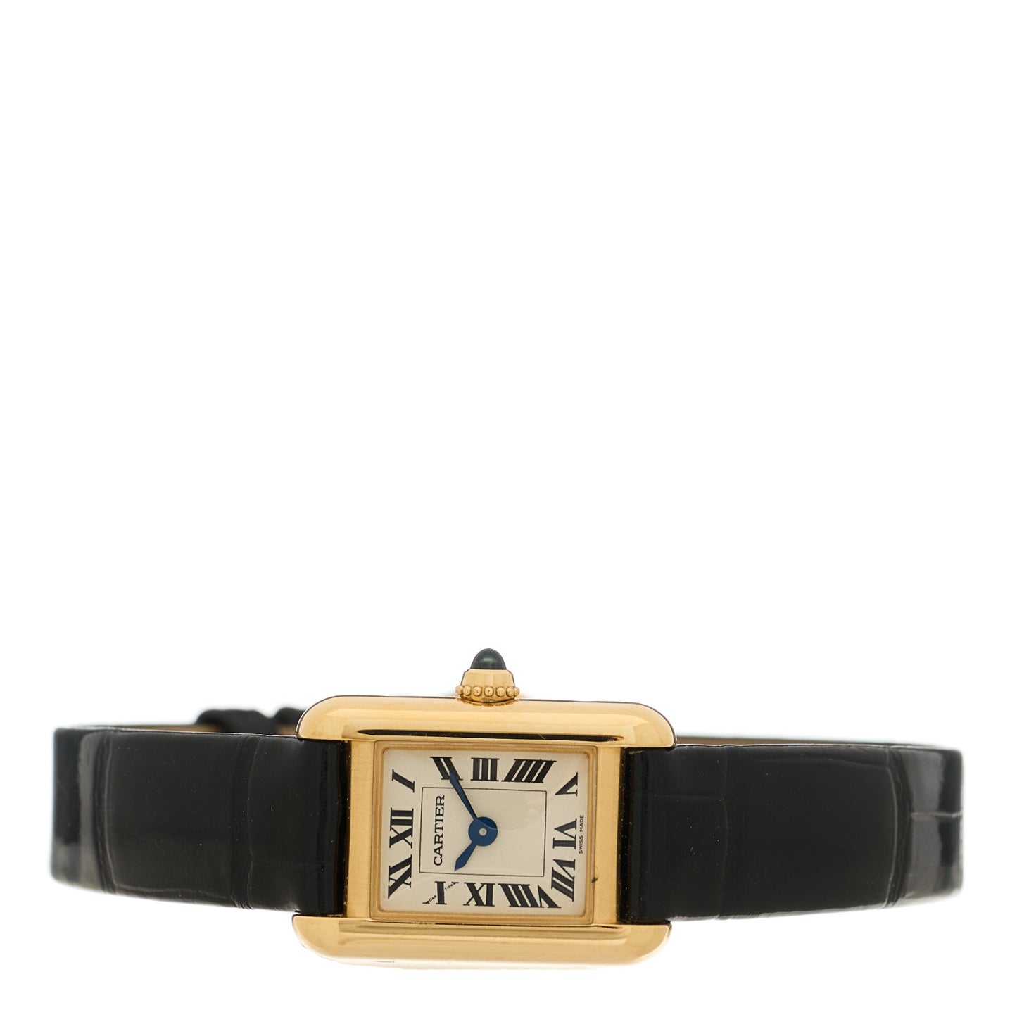 18K Yellow Gold Alligator 16.5mm Tank Louis Quartz Watch