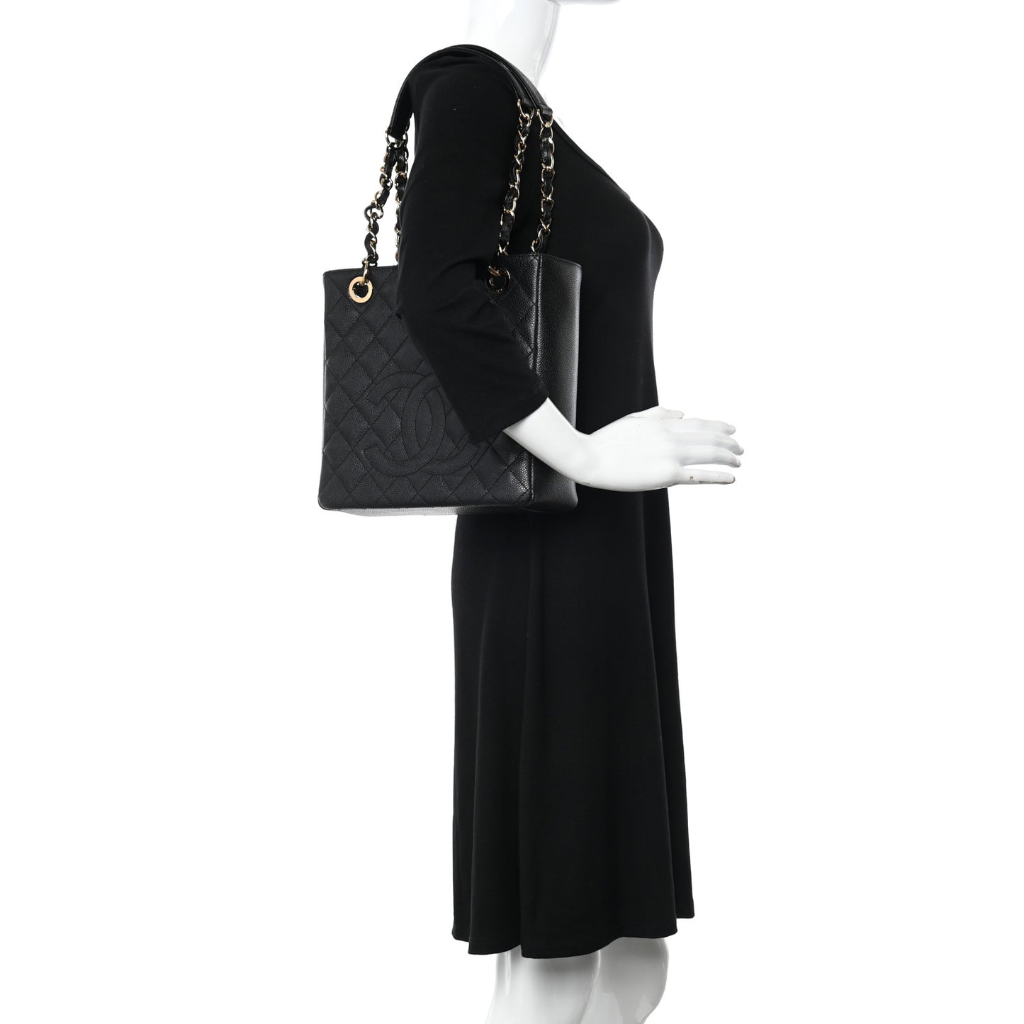 Caviar Quilted Petit Shopping Tote PST Black