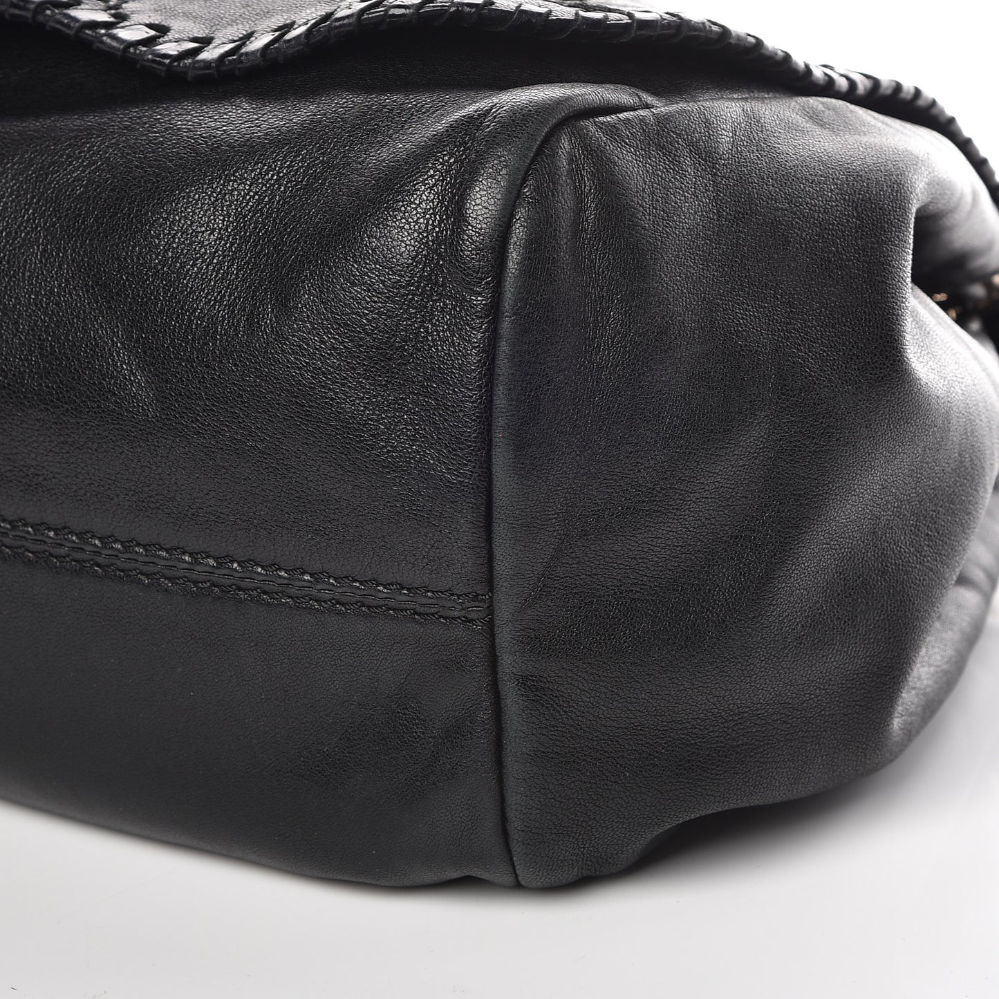 Lambskin Snakeskin Woven Flap Hobo Black