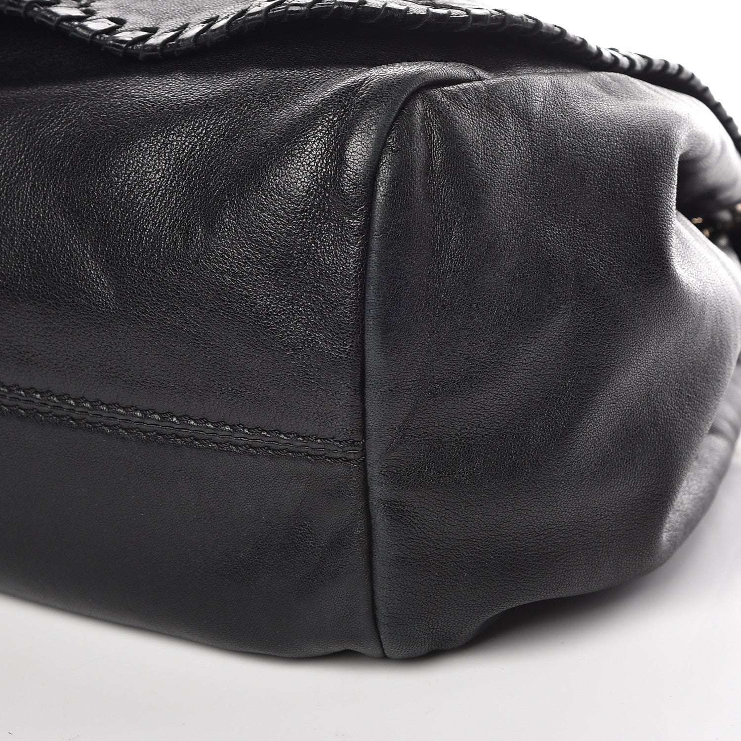Jimmy Choo Lambskin Snakeskin Woven Flap Hobo Black 11 of 12