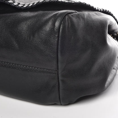 Jimmy Choo Lambskin Snakeskin Woven Flap Hobo Black 11 of 12