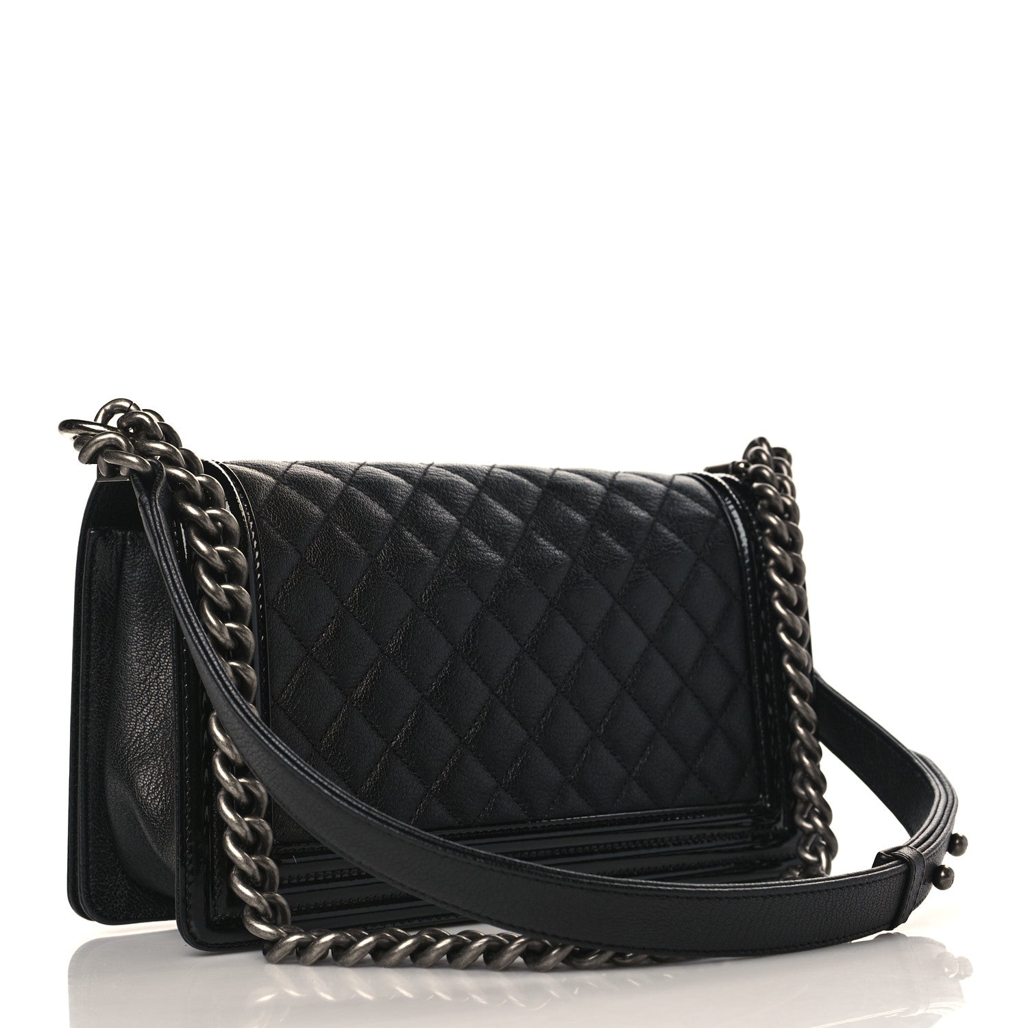 Chanel Goatskin Quilted Patent Medium Duo Boy Flap Black 3 of 9