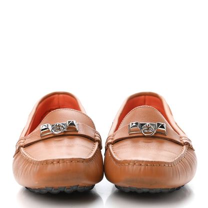 Hermes Supple Calfskin Womens Irving Driving Moccasin Loafers 37 Gold 2 of 4