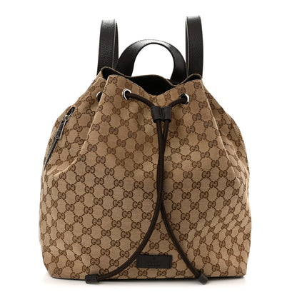 Gucci Monogram Dollar Calfskin O Drawstring Backpack Beige Ebony Testa di Moro Dark Chocolate 1 of 10