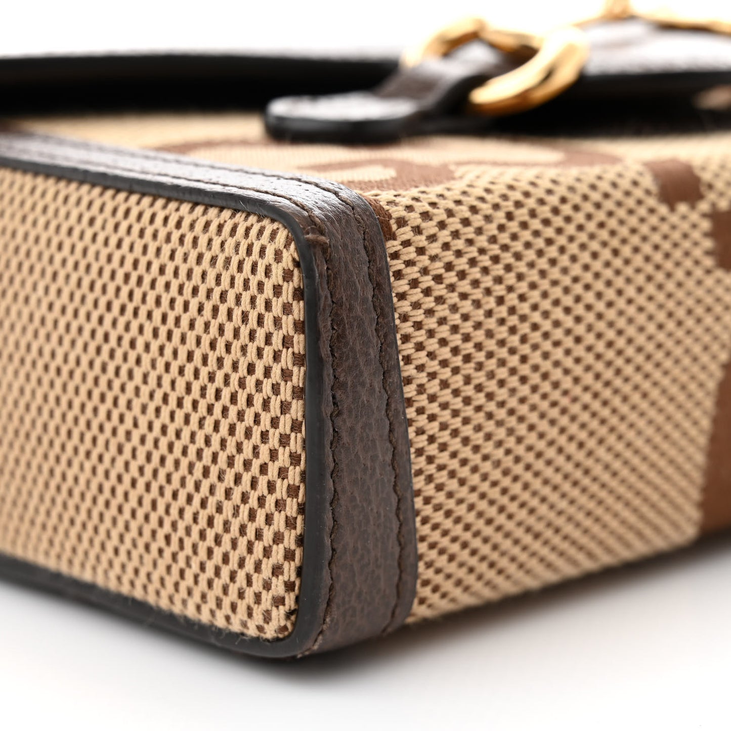 Monogram Jumbo GG Textured Dollar Calfskin Mini Horsebit 1955 Shoulder Bag Camel Ebony New Acero