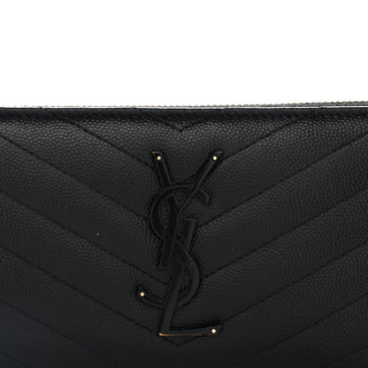 Saint Laurent Grain De Poudre Matelasse Chevron Monogram Monochrome Zip Around Wallet Black 8 of 11
