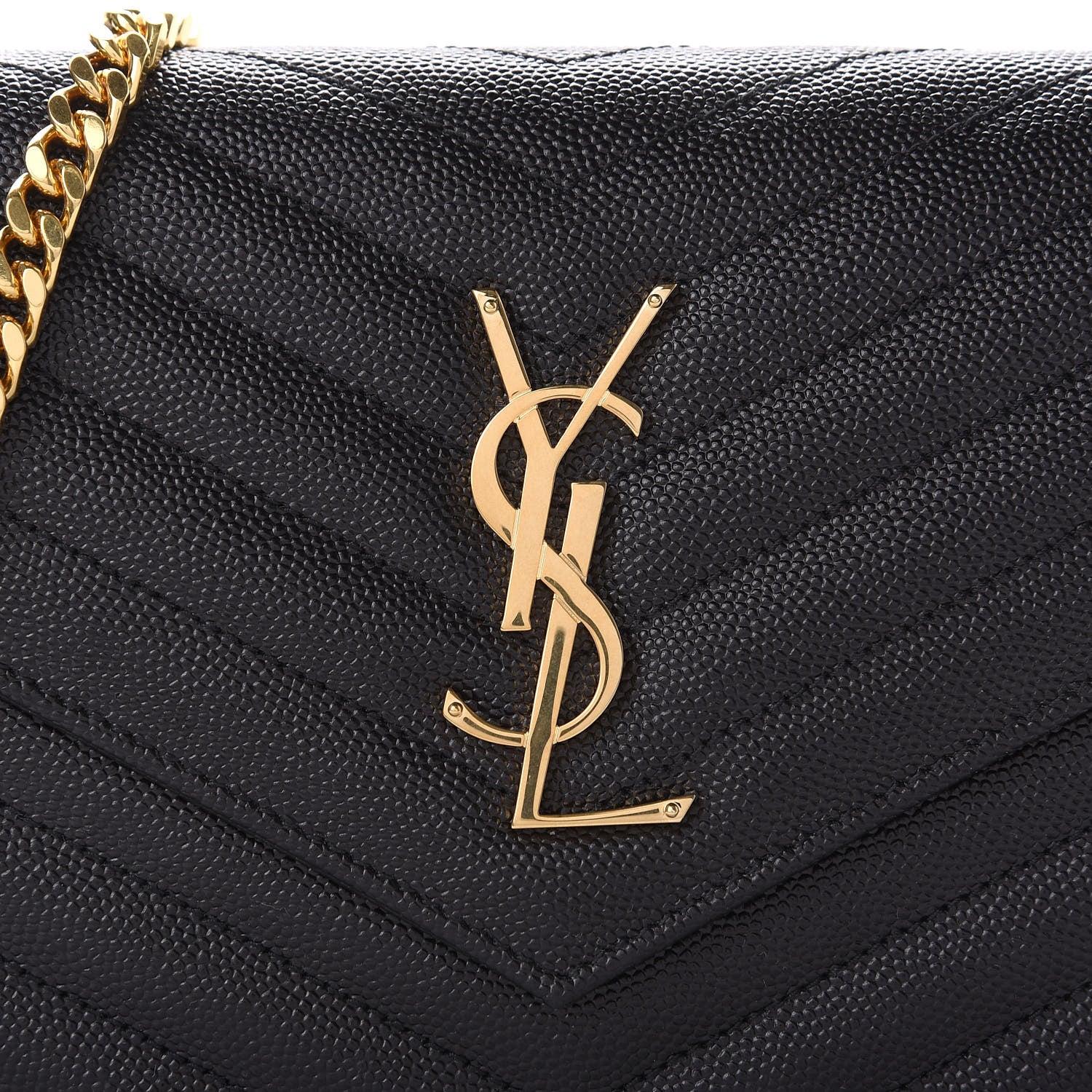 Saint Laurent Grain De Poudre Matelasse Chevron Monogram Chain Wallet Black 9 of 10