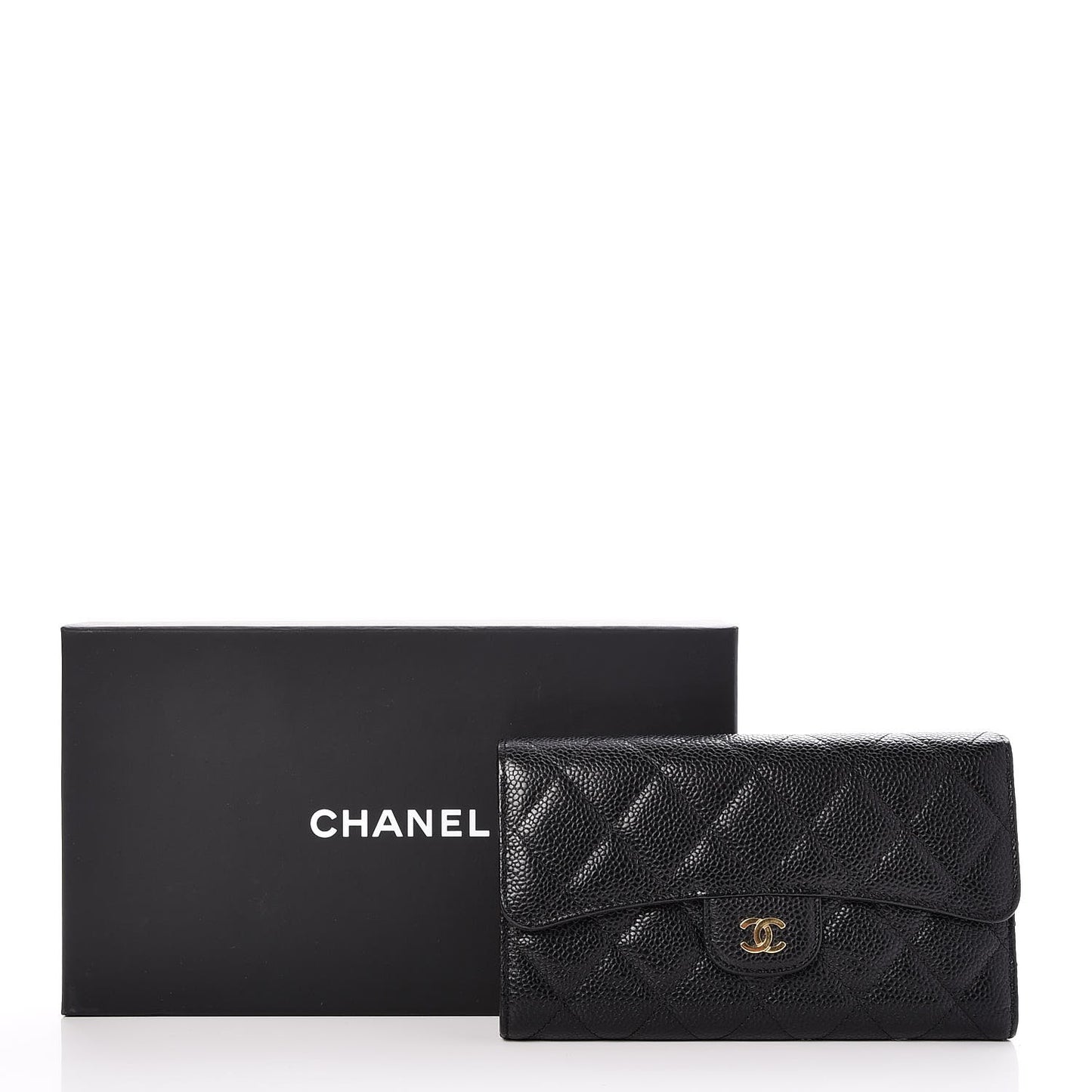 Caviar Quilted Large Flap Wallet Black