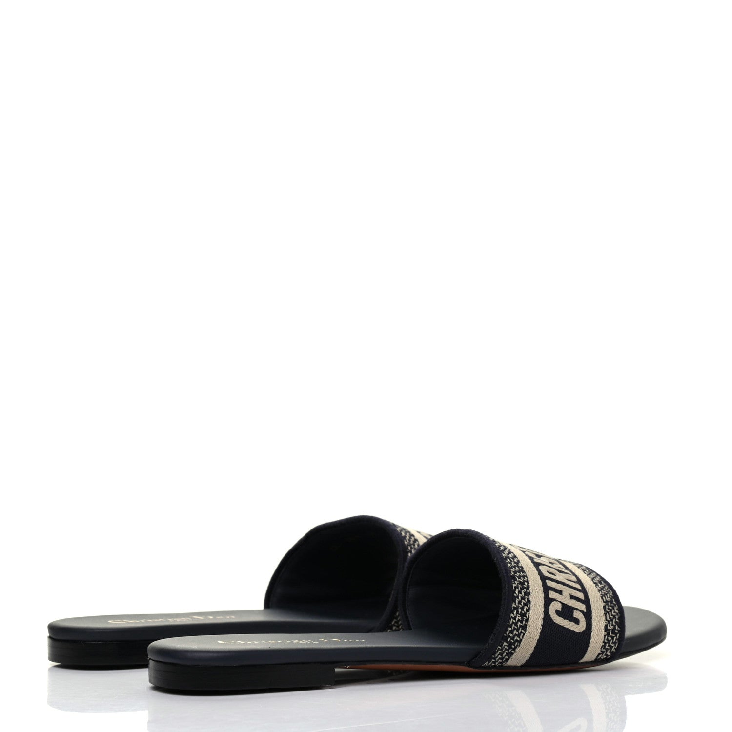 Christian Dior Canvas Embroidered Dway Mules Slide Sandals 38 Deep Blue 4 of 9