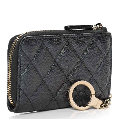 Chanel Iridescent Caviar Quilted Zipped Key Holder Case Black 2 of 7