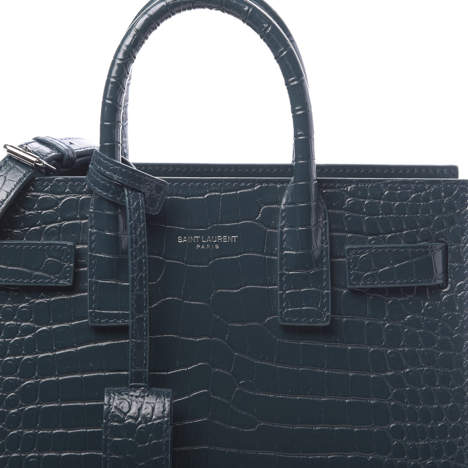 Saint Laurent Calfskin Crocodile Embossed Nano Sac De Jour Dark Turquoise 10 of 11