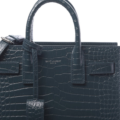 Saint Laurent Calfskin Crocodile Embossed Nano Sac De Jour Dark Turquoise 10 of 11
