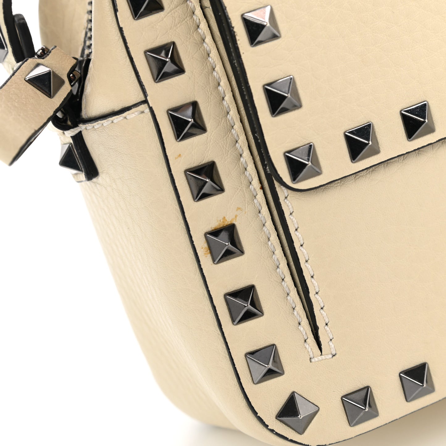Grained Calfskin Small Rockstud Flap Pocket Camera Crossbody Bag Ivory