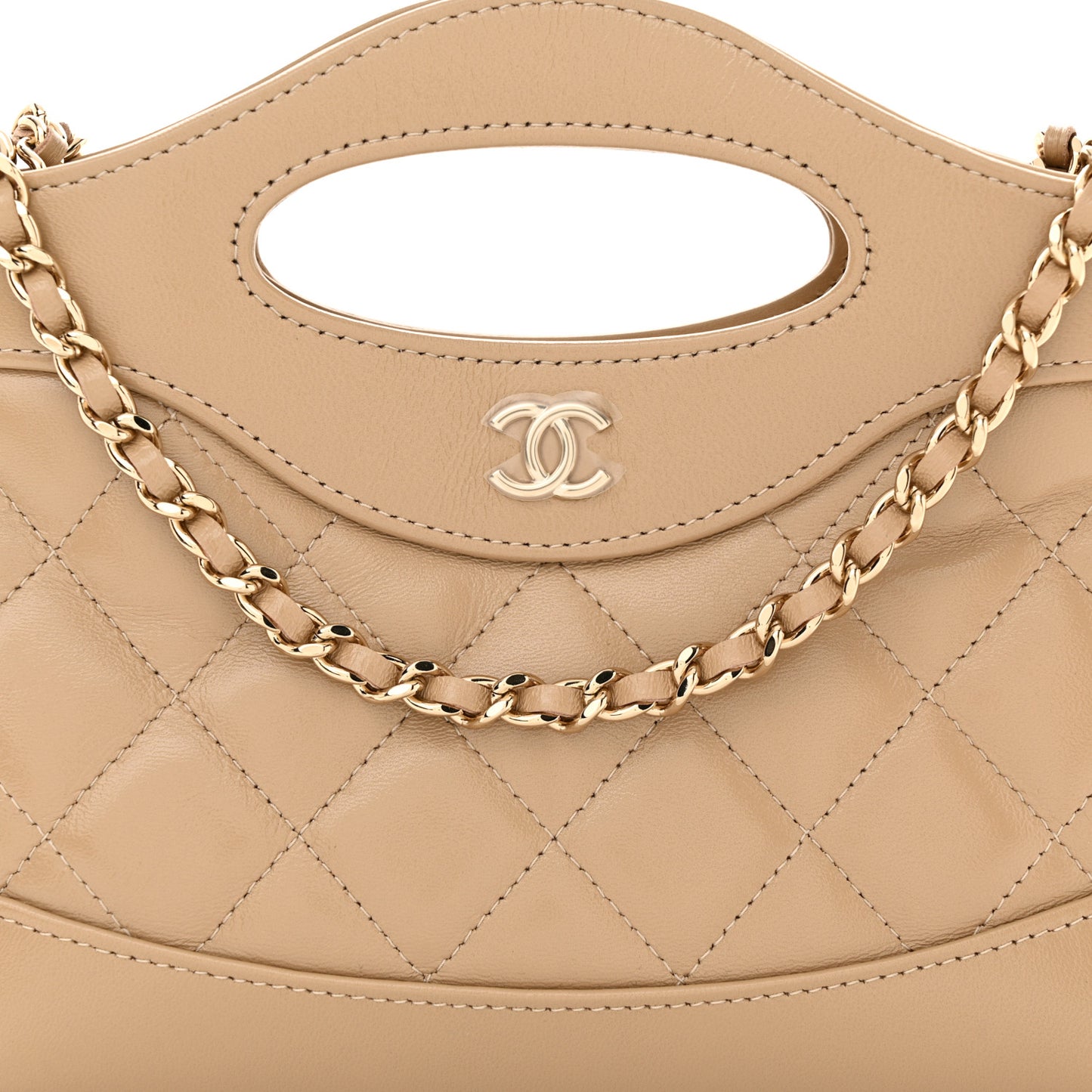 Shiny Crumpled Calfskin Quilted Nano 31 Shopping Bag Beige