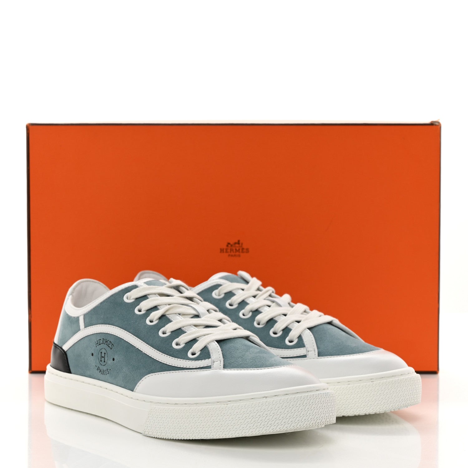 Hermes Suede Get Sneakers 39.5 Vert D'eau White 8 of 8