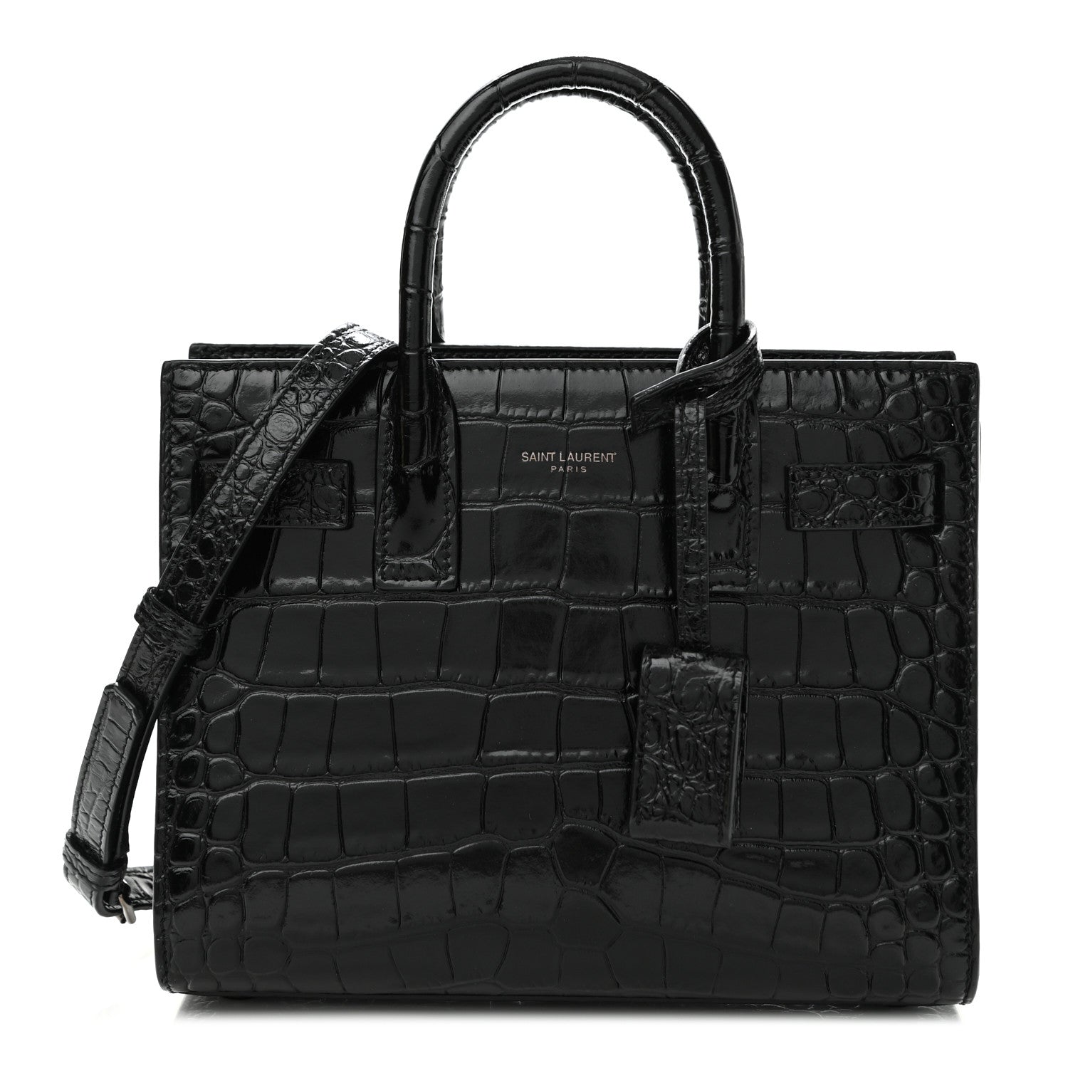 Saint Laurent Calfskin Crocodile Embossed Nano Sac De Jour Black 1 of 9