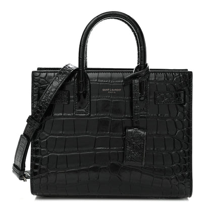 Saint Laurent Calfskin Crocodile Embossed Nano Sac De Jour Black 1 of 9