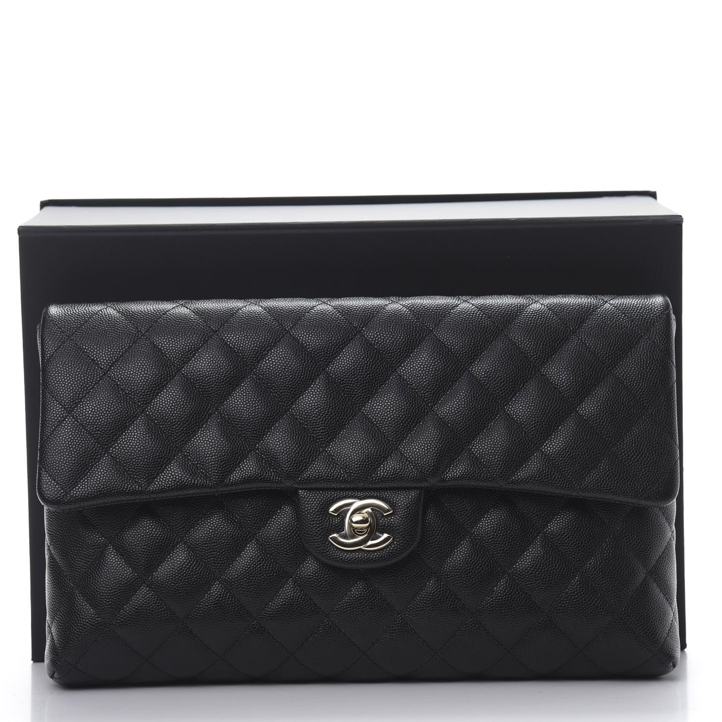 Caviar Quilted Flap Clutch Black