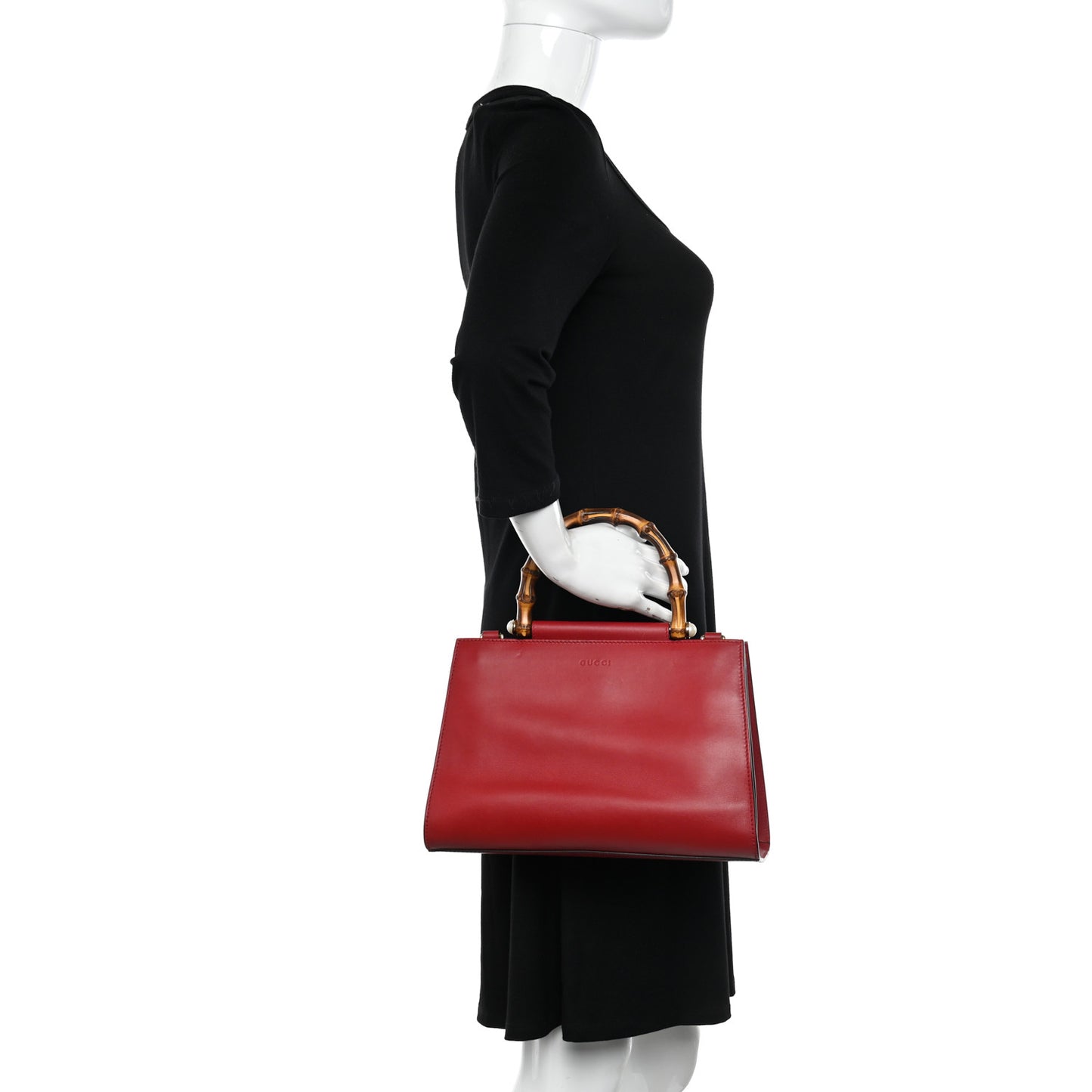 Nappa Bamboo Web Small Nymphaea Top Handle Bag Hibiscus Red