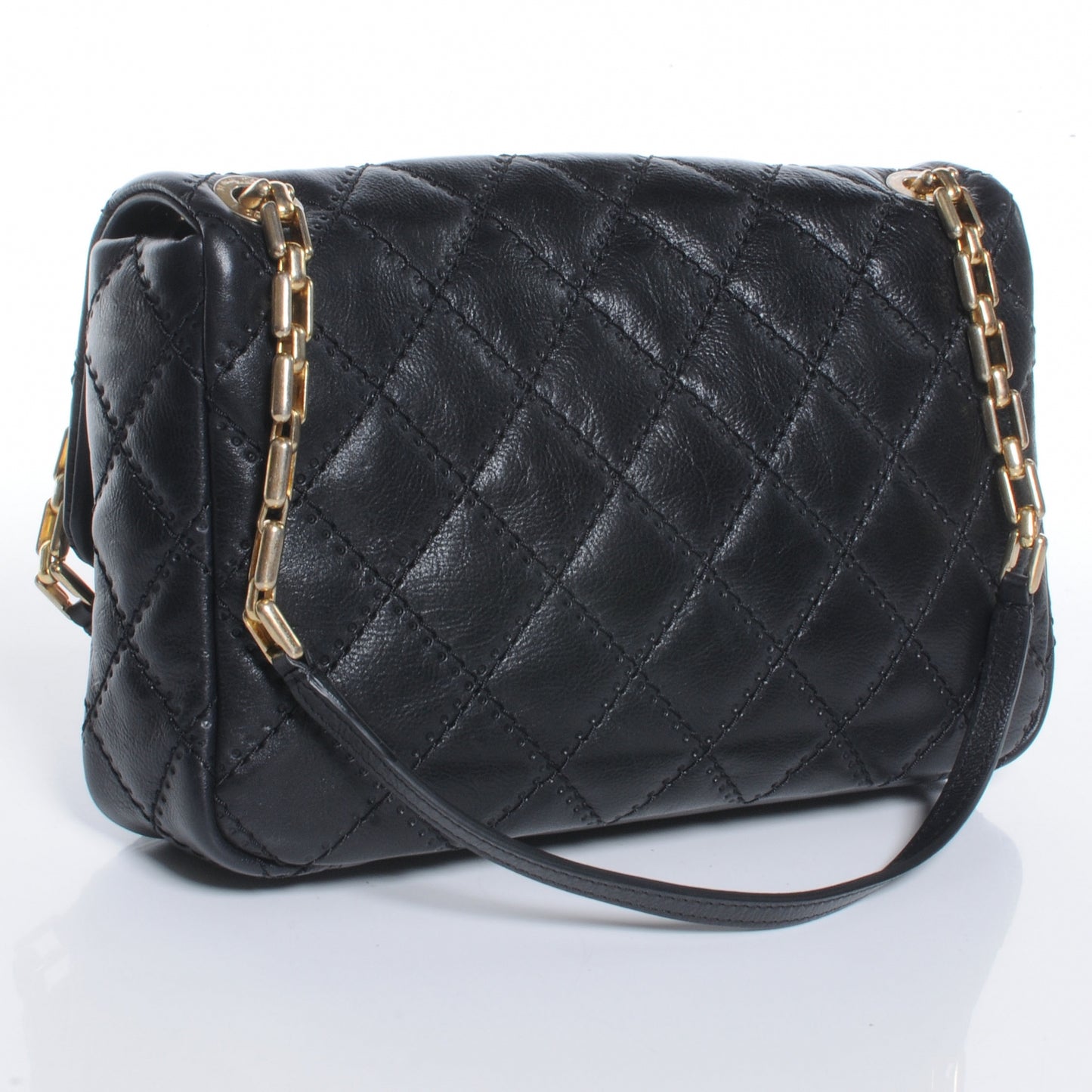 Calfskin Quilted Retro Chain Flap Black