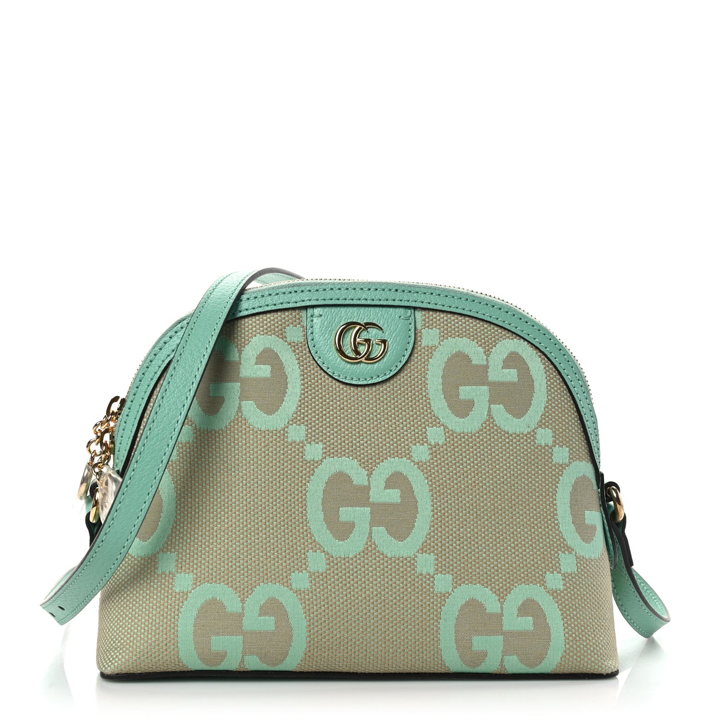 Monogram Jumbo GG Textured Dollar Calfskin Small Ophidia Dome Shoulder Bag Beige Pepperlight Mint