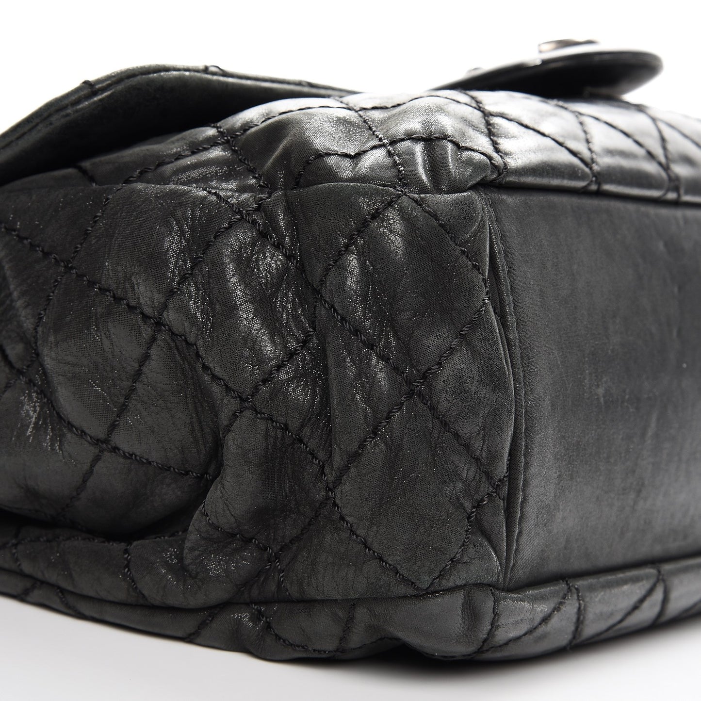 Iridescent Calfskin Large Coco Daily Flap Black