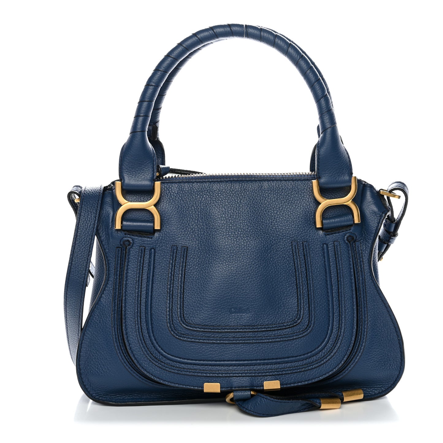 Calfskin Small Marcie Satchel Deep Denim