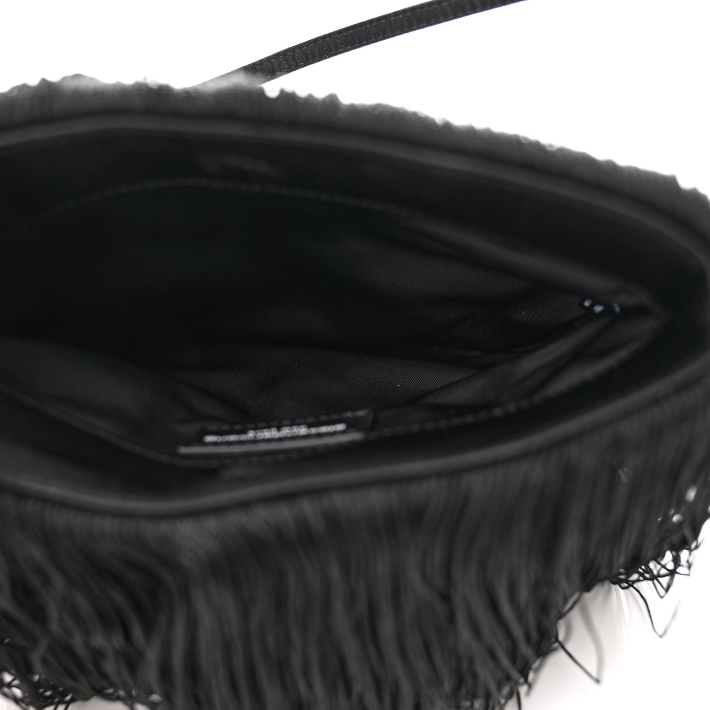 Satin Crystal Fringe Shoulder Bag Black