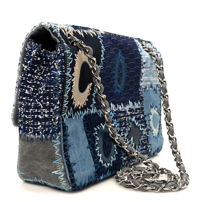 Chanel Denim Tweed Patchwork Jumbo Single Flap Blue 3 of 11