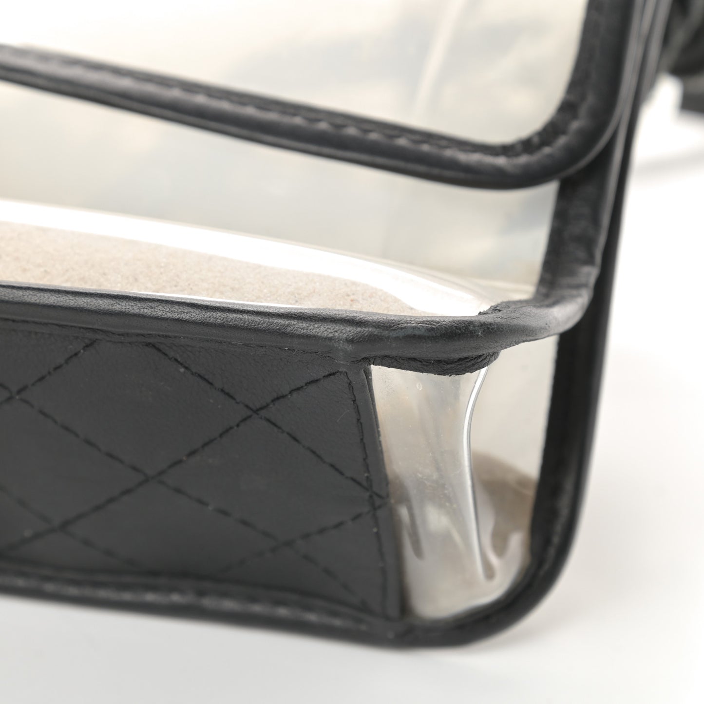Lambskin PVC Sand By The Sea Flap With Pearl Strap Black