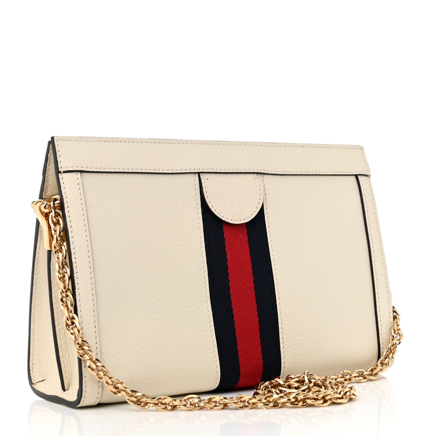 Textured Calfskin Web Small Ophidia Chain Shoulder Bag Mystic White
