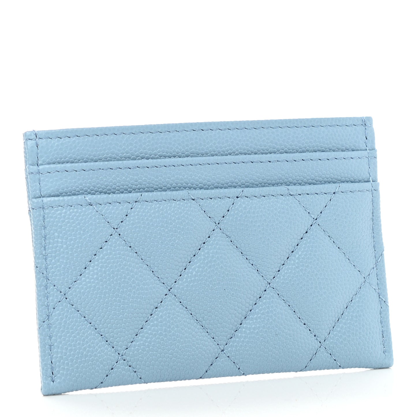 Caviar Quilted Crystal Card Holder Light Blue