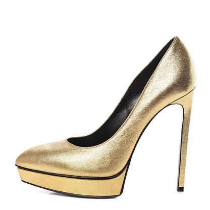 Saint Laurent Metallic Grained Calfskin Janis 105 D'Orsay Pumps 39.5 Black Gold 1 of 16