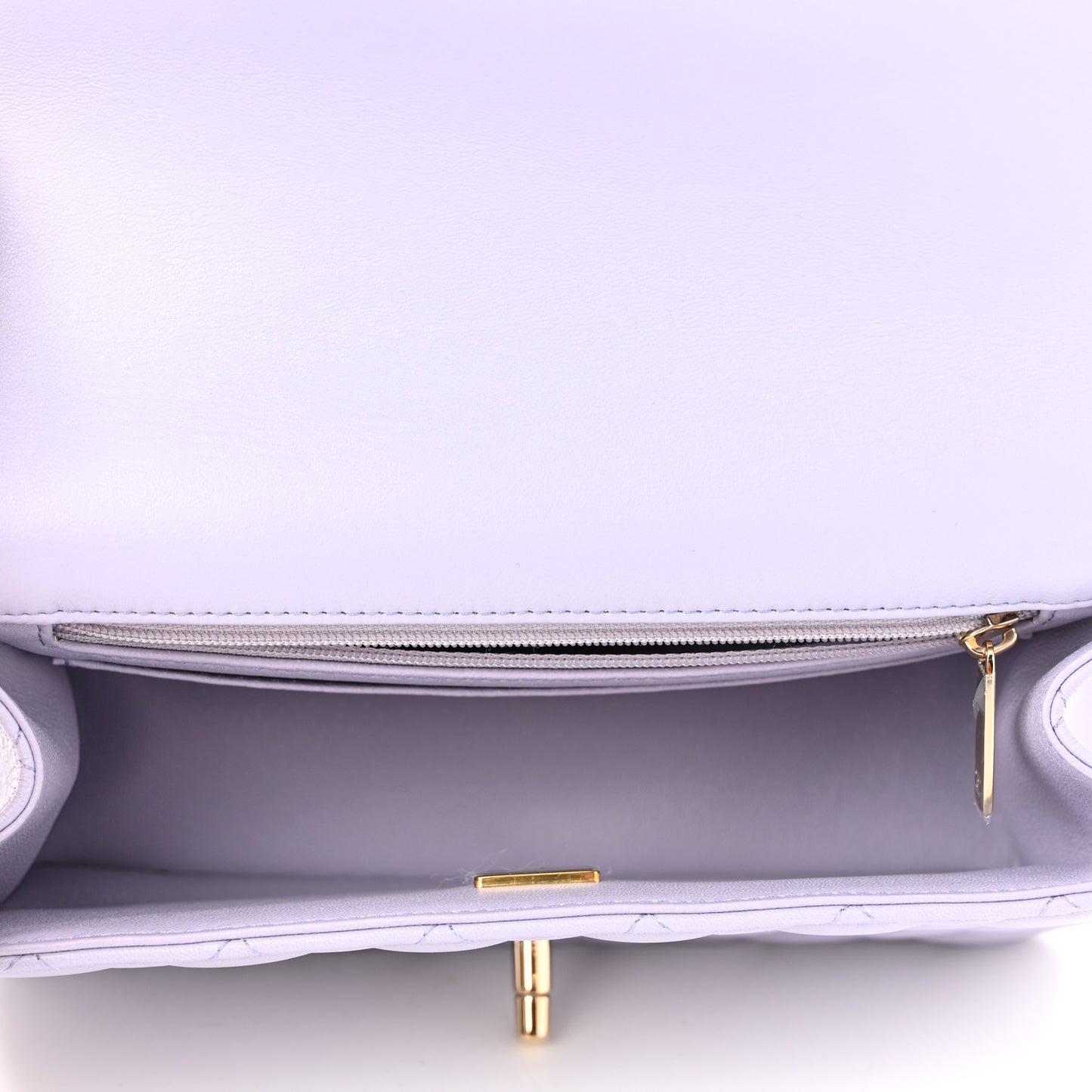 Lambskin Quilted Mini Top Handle Rectangular Flap Light Purple