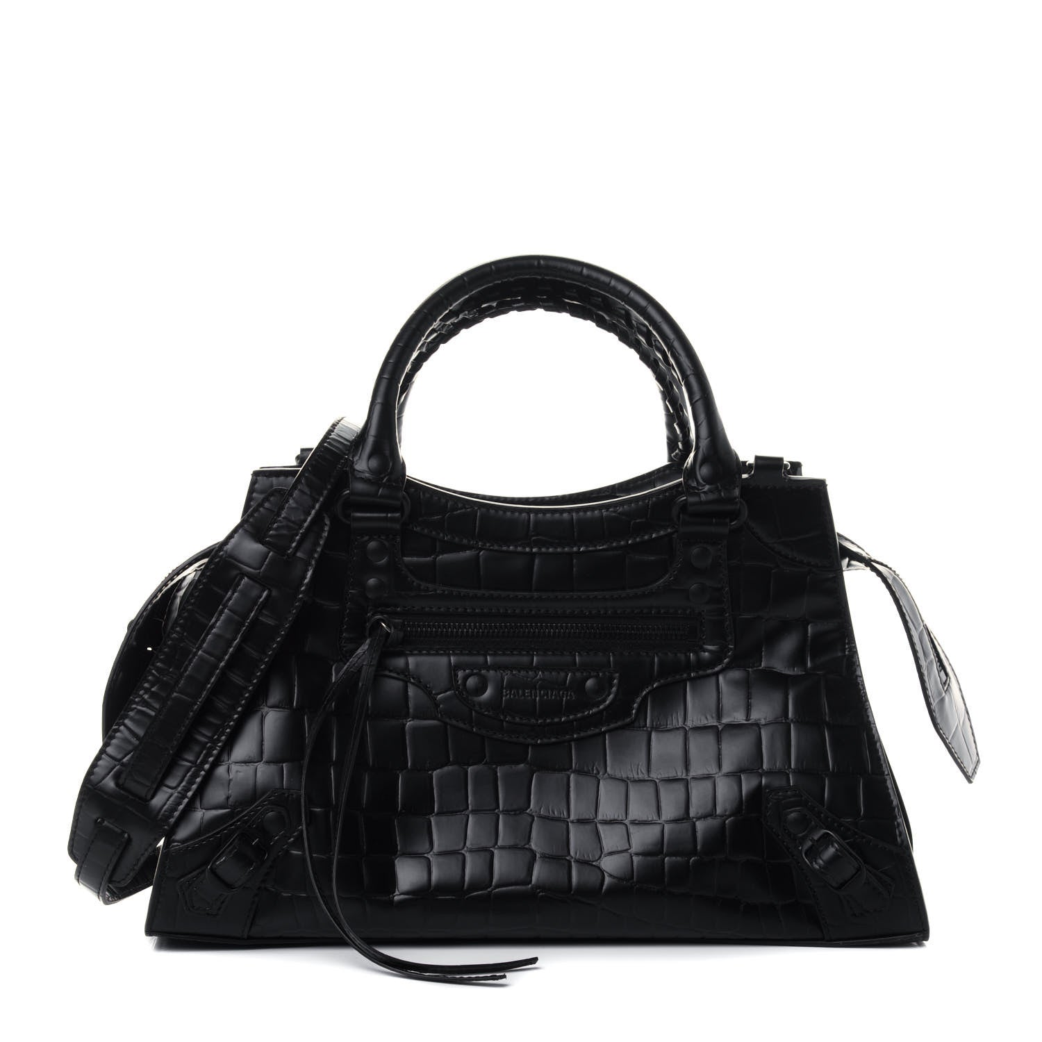 Balenciaga Semi Shiny Calfskin Crocodile Embossed Neo Classic Black Hardware S City Black 1 of 4