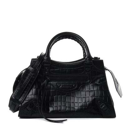 Balenciaga Semi Shiny Calfskin Crocodile Embossed Neo Classic Black Hardware S City Black 1 of 4