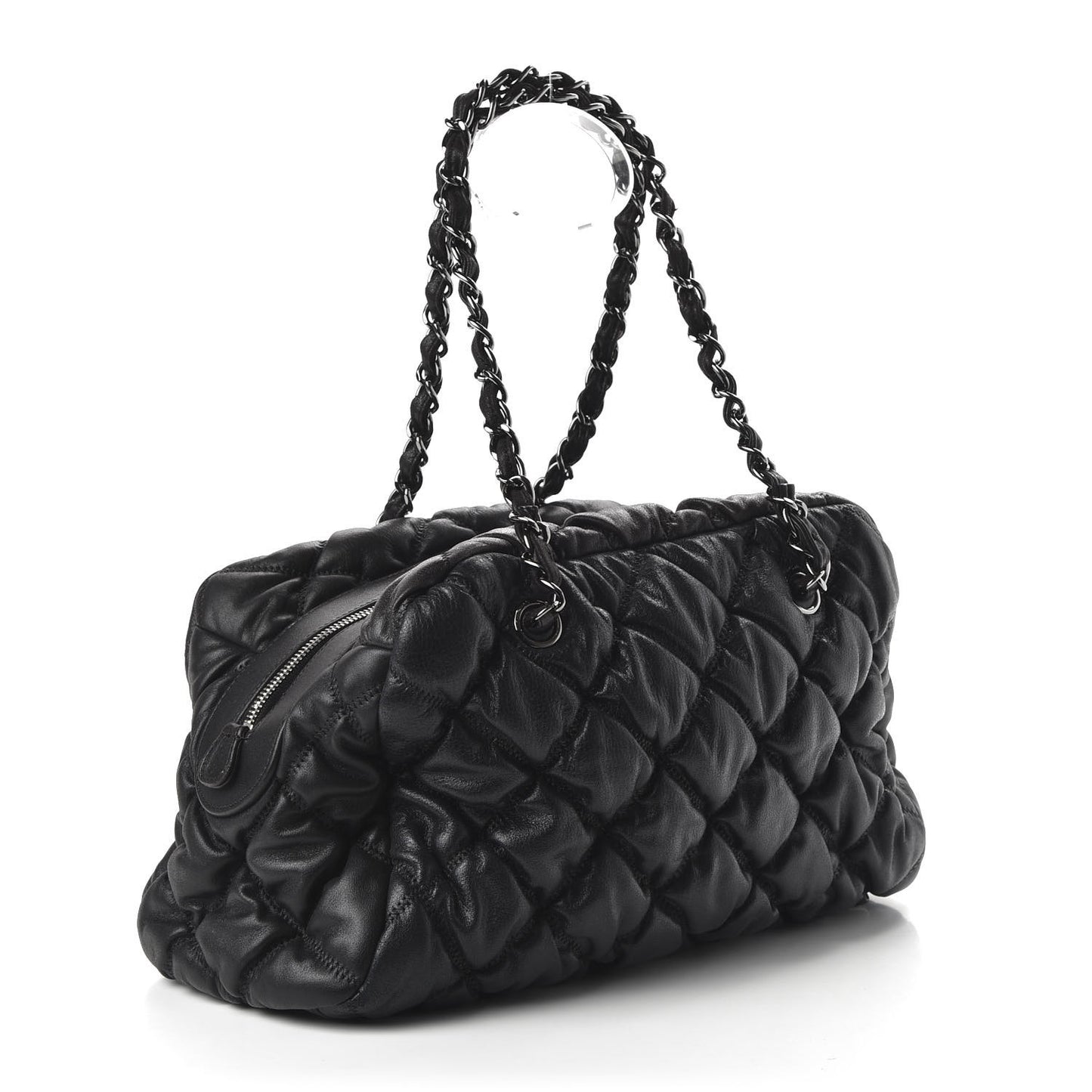 Lambskin Bubble Quilt Bowler Black