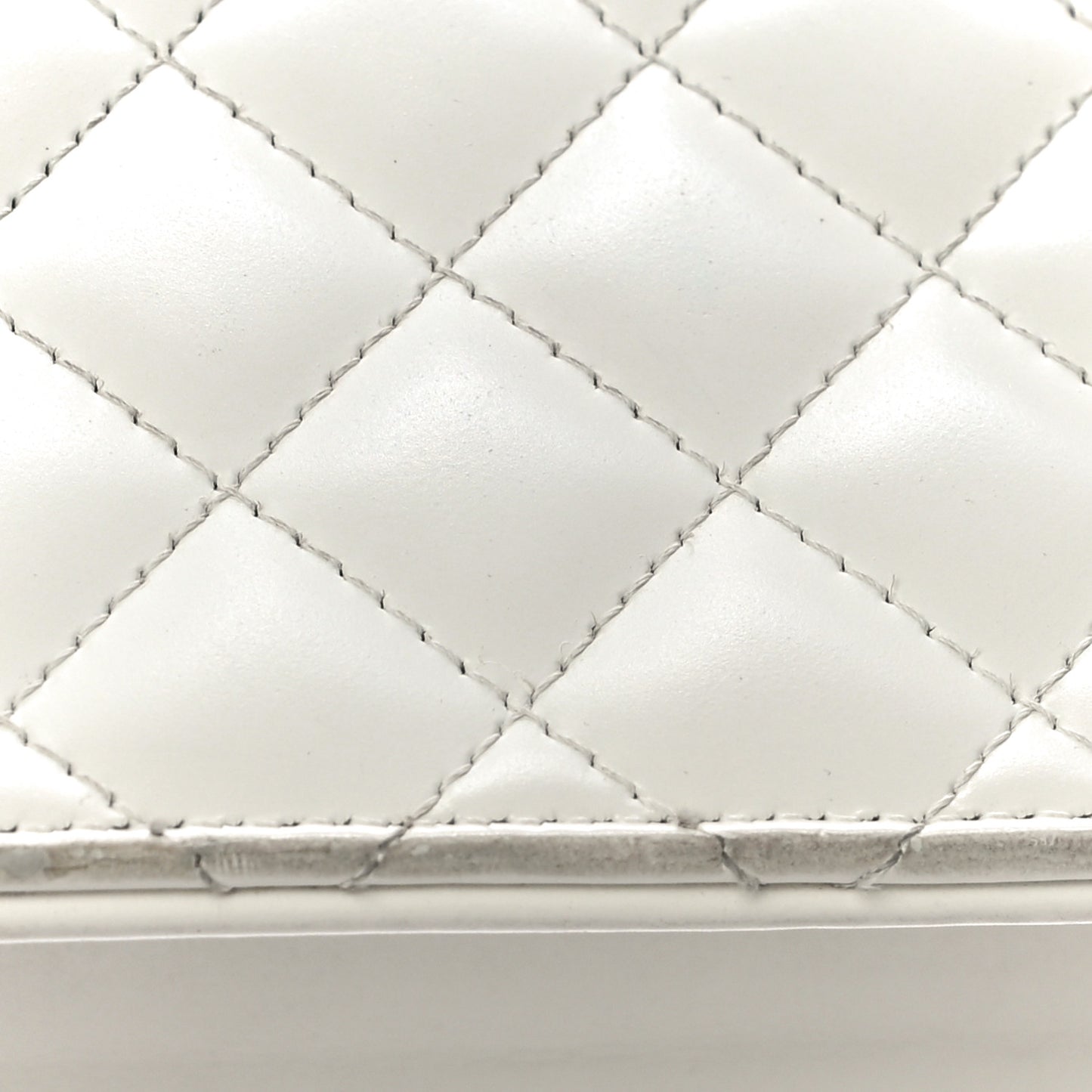 Glazed Calfskin Quilted Small Flap White