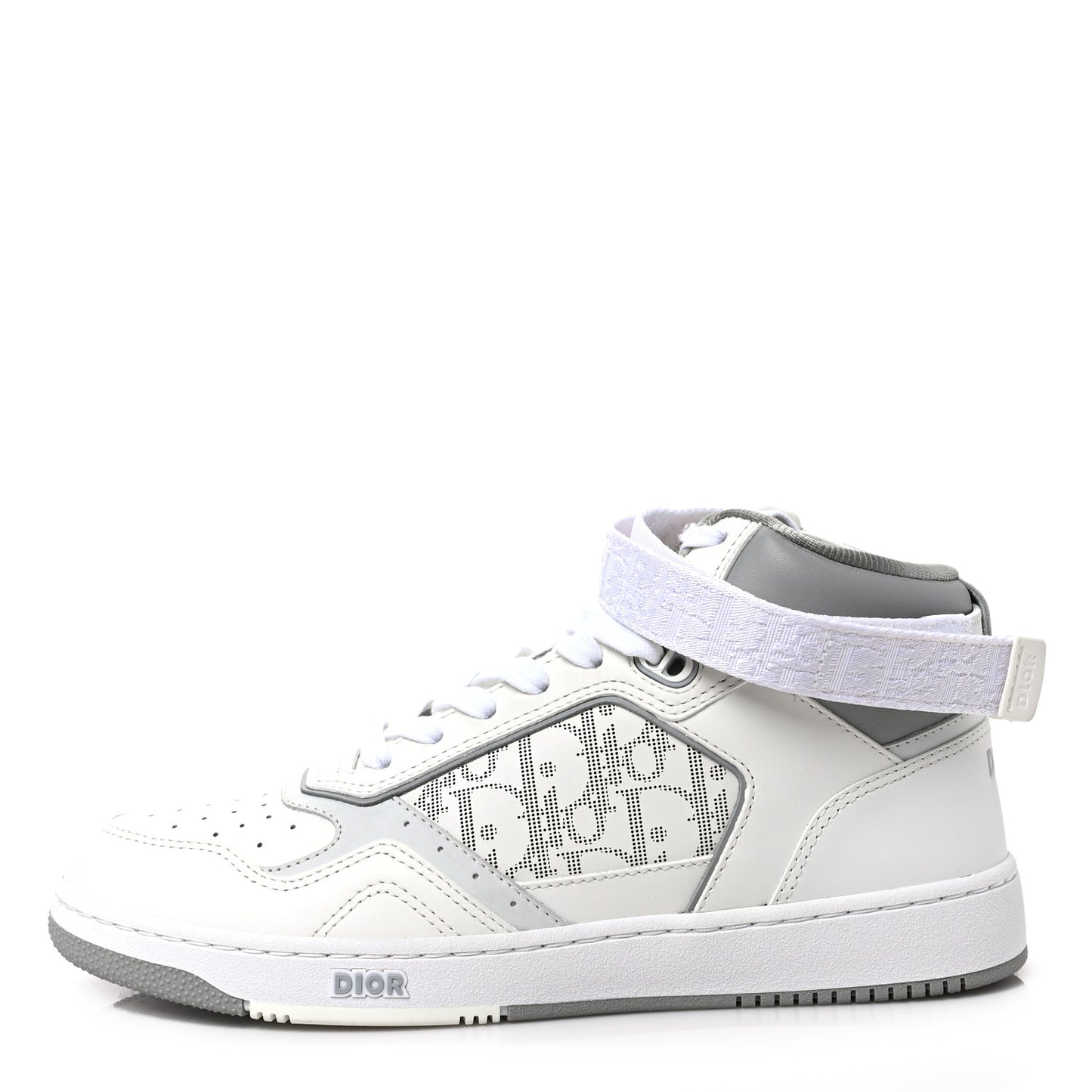 Smooth Calfskin Oblique Galaxy Perforated Mens B27 Mid Top Sneakers 41 White Grey