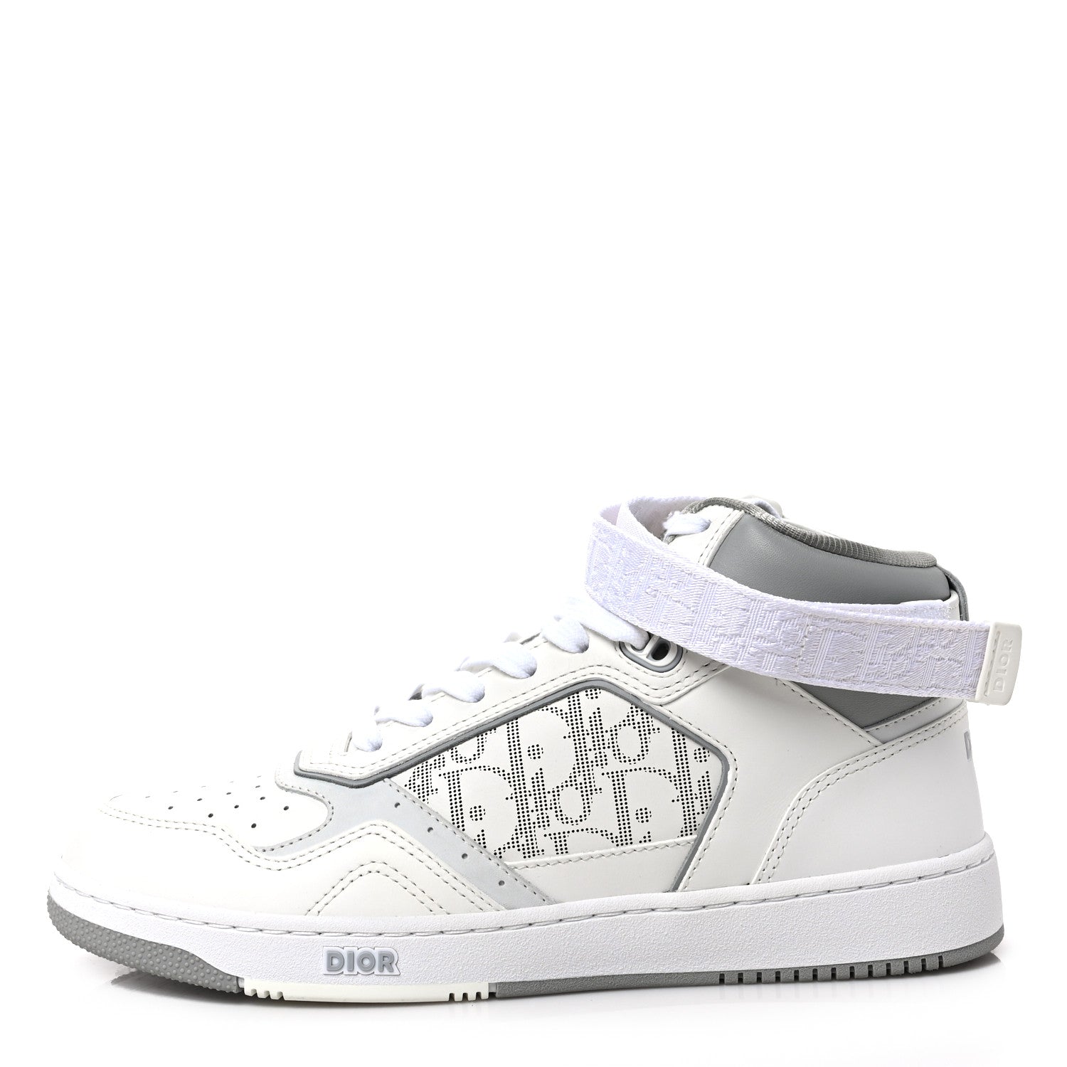 Christian Dior Smooth Calfskin Oblique Galaxy Perforated Mens B27 Mid Top Sneakers 41 White Grey 1 of 8
