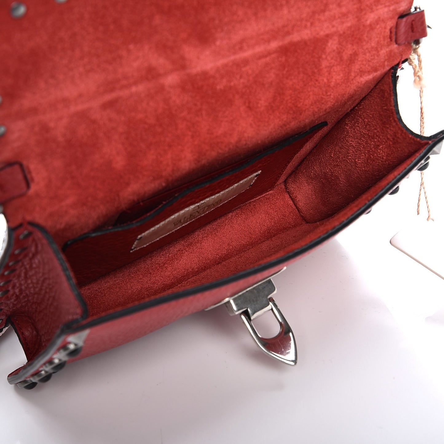 Pebbled Calfskin Small Guitar Strap Rockstud Rolling Flip Lock Crossbody Bag Rubin