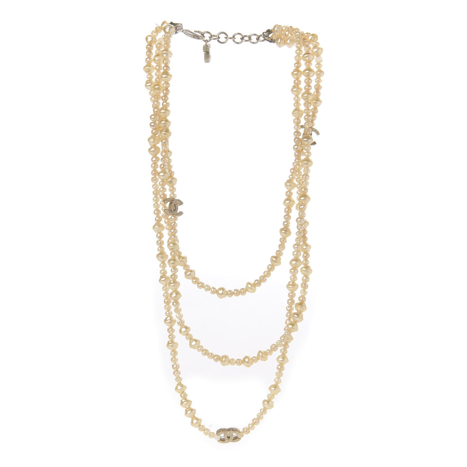 Chanel Irregular Pearl CC Multi Strand Necklace Gold 2 of 3