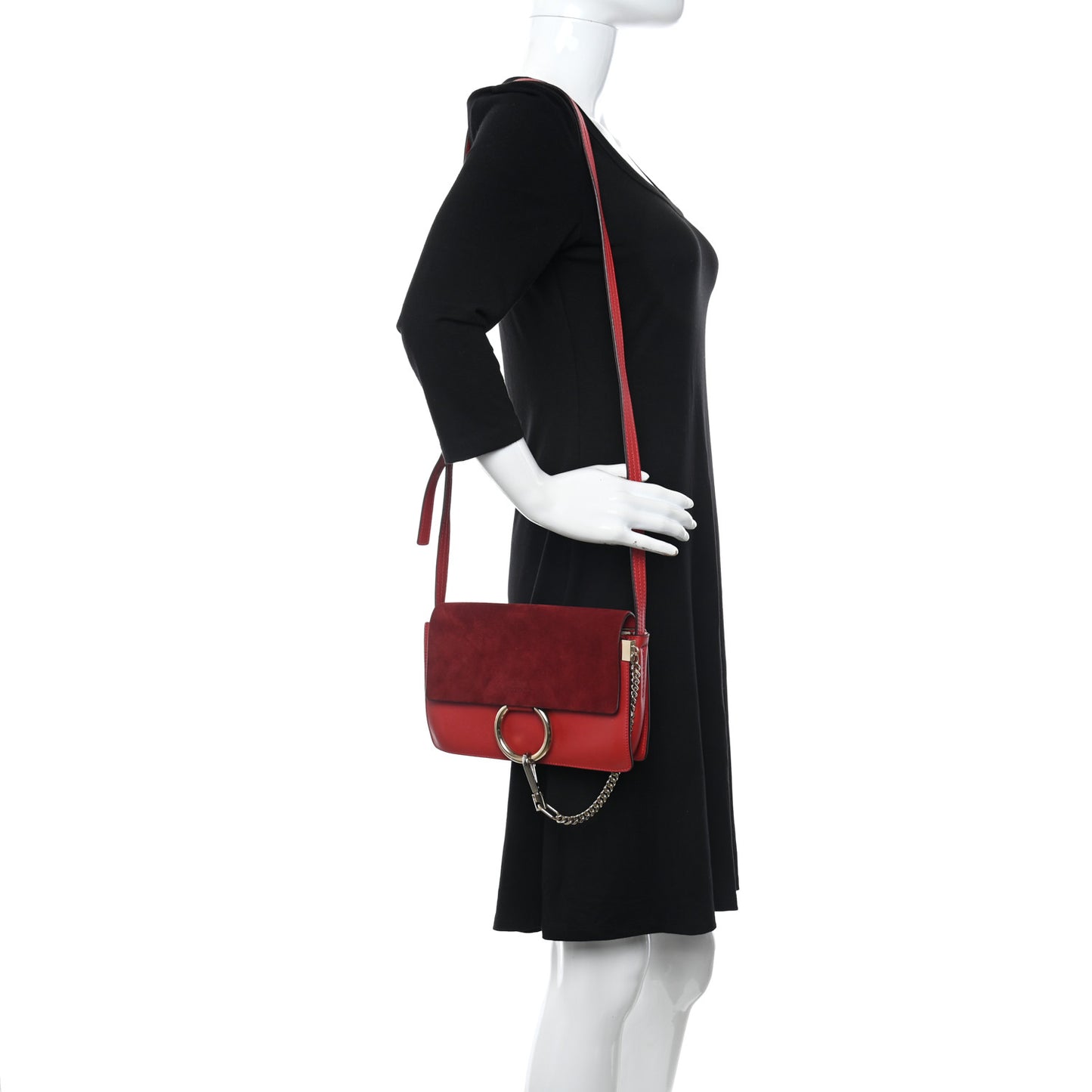 Suede Calfskin Small Faye Shoulder Bag Red