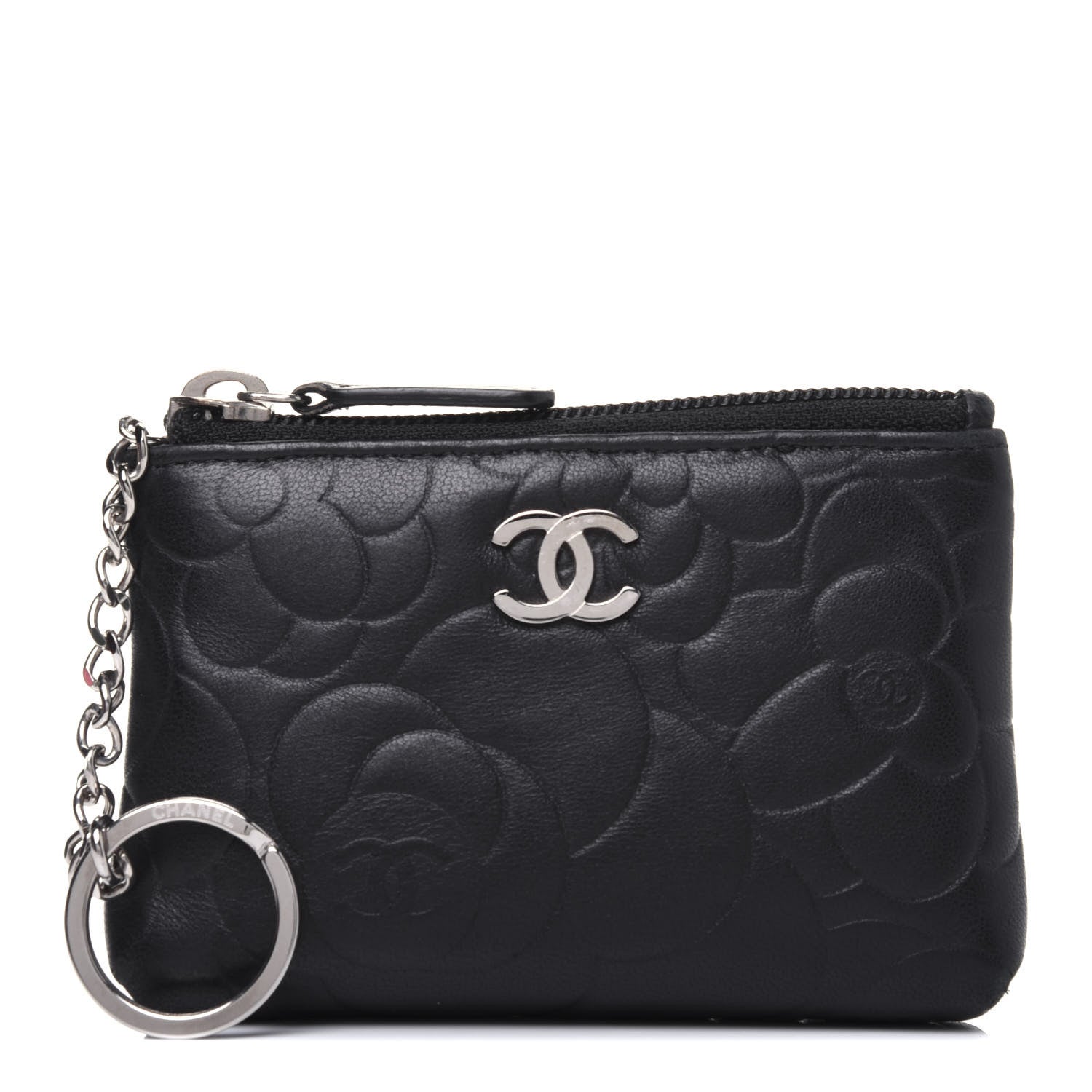 Chanel Lambskin Camellia Embossed Key Holder Case Black 1 of 12