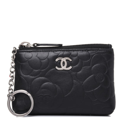 Chanel Lambskin Camellia Embossed Key Holder Case Black 1 of 12
