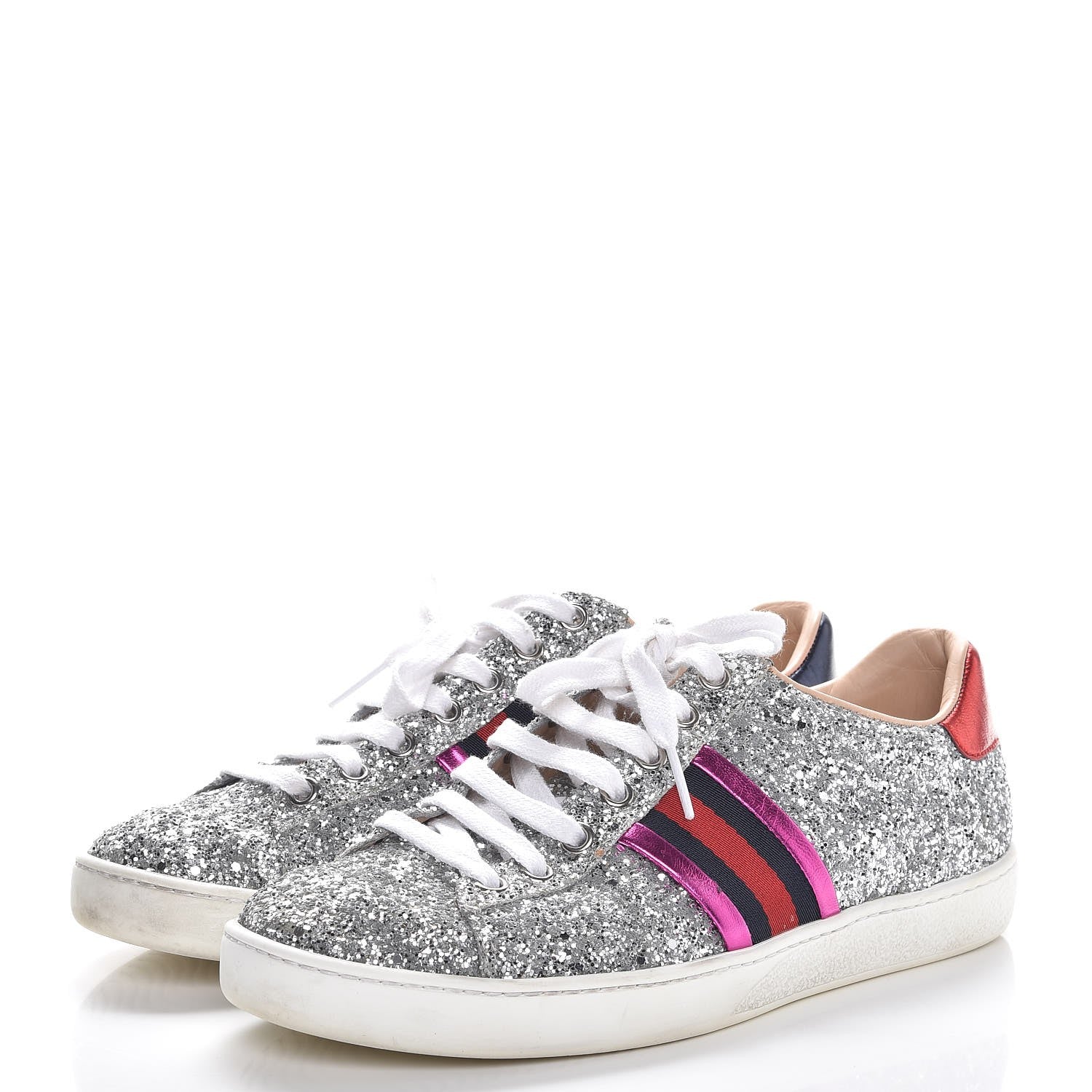 Gucci Glitter Web Ace Sneakers 36.5 Silver 3 of 12