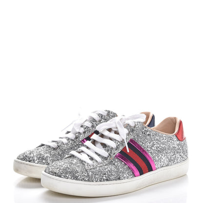 Gucci Glitter Web Ace Sneakers 36.5 Silver 3 of 12