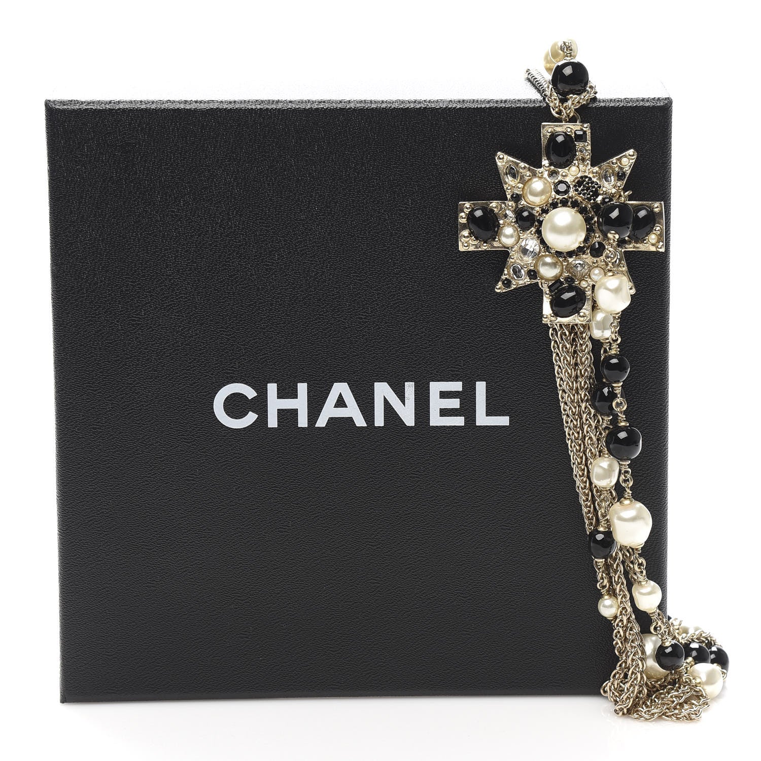 Chanel Pearl Crystal Beaded CC Multi Strand Necklace Gold Black 5 of 5