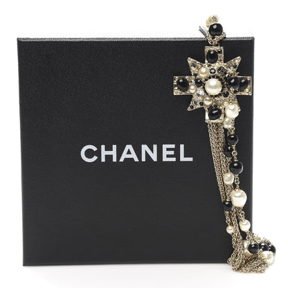 Chanel Pearl Crystal Beaded CC Multi Strand Necklace Gold Black 5 of 5